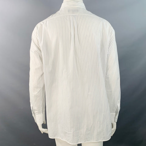 LAFAYETTE 148 Size L White Blue Cotton Pinstripe Sheer Spread Collar Shirt