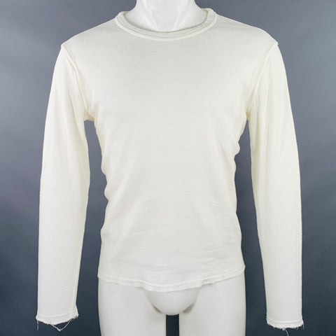 JOHN VARVATOS Size M White Cotton Blend Raw Edge T-shirt