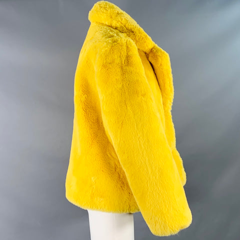 APPARIS Size M Yellow Polyester Faux Fur Oversized Notch Lapel Hook Eye Jacket