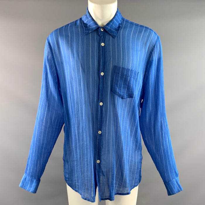 OUR LEGACY Size M Blue White Stripe Cotton Rayon Sheer Long Sleeve Shirt