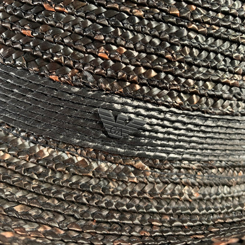 EMPORIO ARMANI Size 59 Black Brown Woven Straw Hats