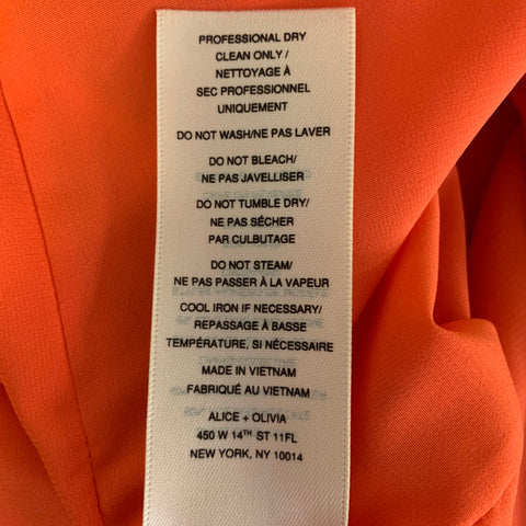 ALICE + OLIVIA Size 8 Orange Acetate Polyester Sheath Knee-Length Dress