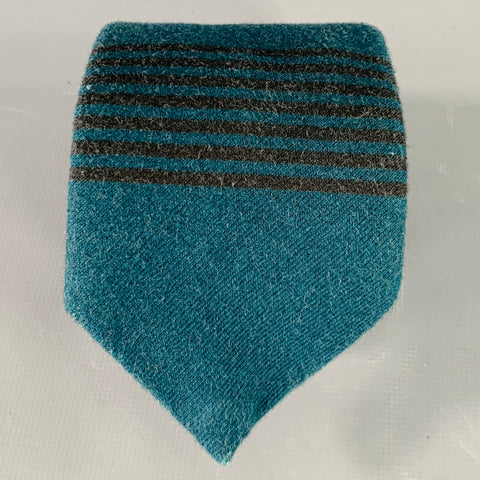 ADAM KIMMEL Teal Stripe Cotton Twill Skinny Tie