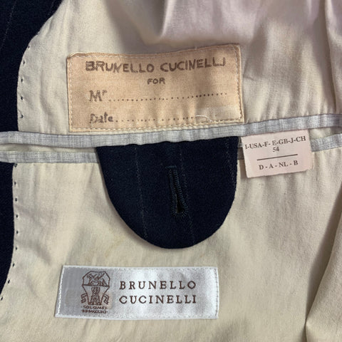 BRUNELLO CUCINELLI Size 44 Navy Grey Pinstripe Wool Cashmere Sport Coat