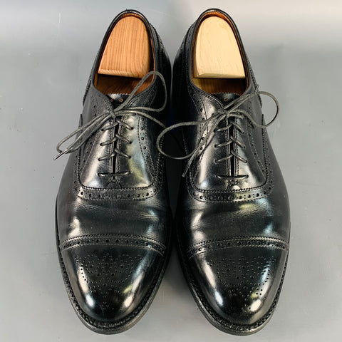 ALDEN Size 10 Black Perforated Leather Oxford  Wingtip Cap Toe Lace-Up Shoes