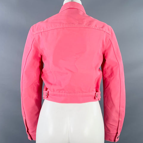 HELMUT LANG Size XS Femme Trucker Pink Cotton Blend Cropped Denim Jacket