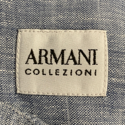 ARMANI COLLEZIONI Size M Blue Heather Linen Spread Collar Long Sleeve Shirt
