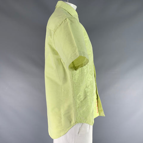 ROBERT GRAHAM Size L Green Embroidery Cotton Button Up Short Sleeve Shirt