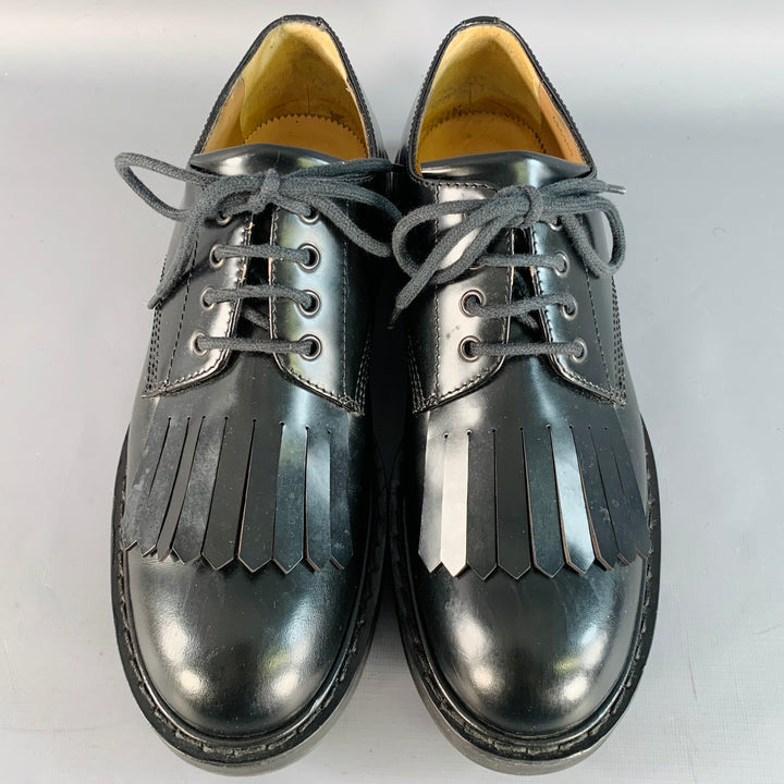 ALEXANDER MCQUEEN Size 10 Black Leather Fringed Tread Sole Lace-Up Shoes