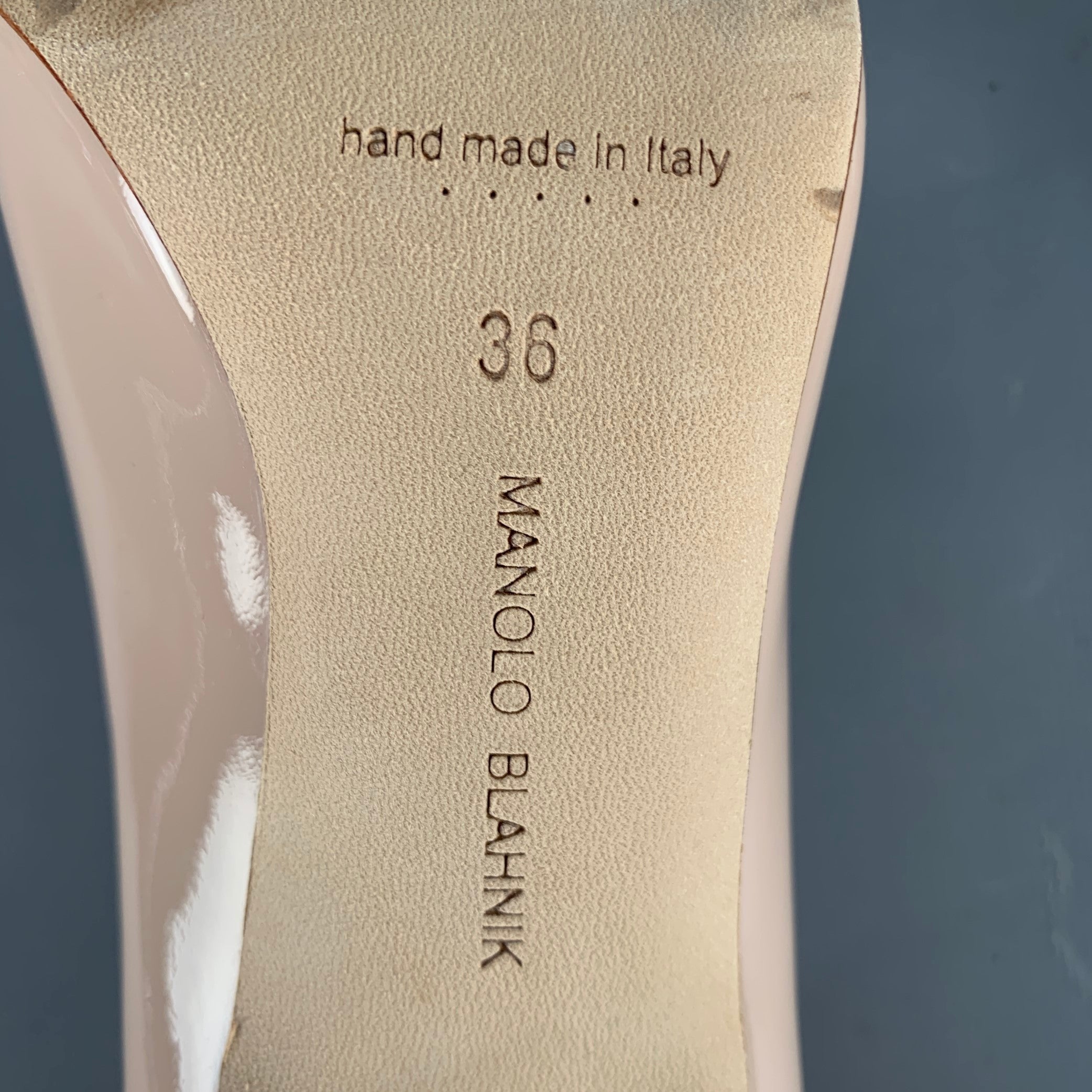MANOLO BLAHNIK Size 6 Beige Nude Patent Leather Pointed Toe Pumps
