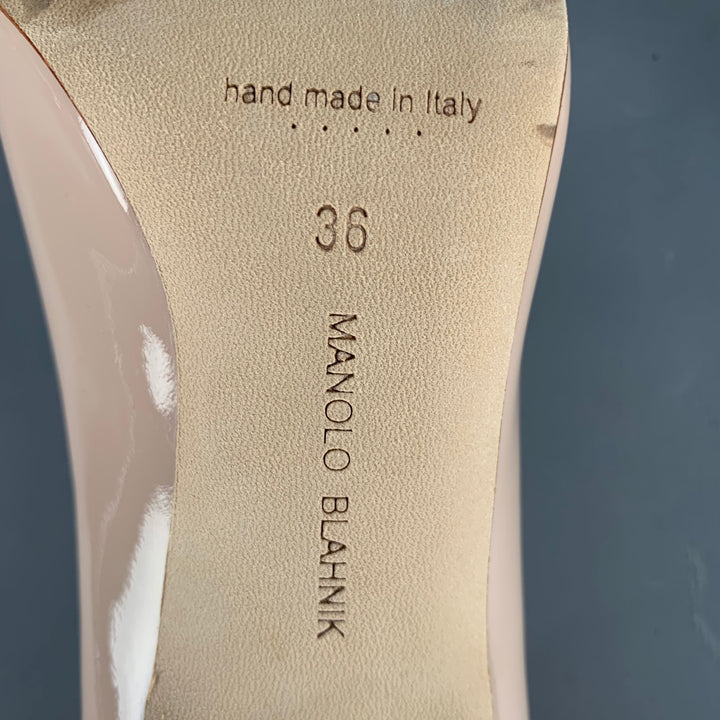 MANOLO BLAHNIK Size 6 Beige Nude Patent Leather Pointed Toe Pumps