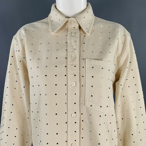 FRAME Size XS Beige Silver Cotton Studded Shirt Jacket Blazer