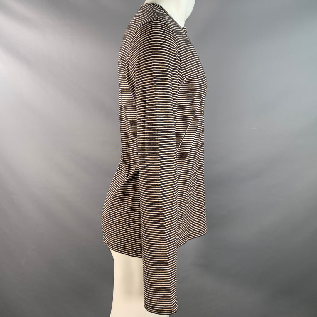 VINCE Size S Navy Yellow & White Stripe Cotton Open Collar Pullover