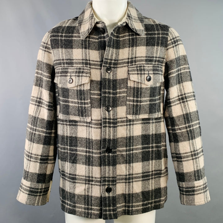 ISABEL MARANT Size XS Gervon Grey Beige Plaid Wool Oversized Long Sleeve Shirt Jacket