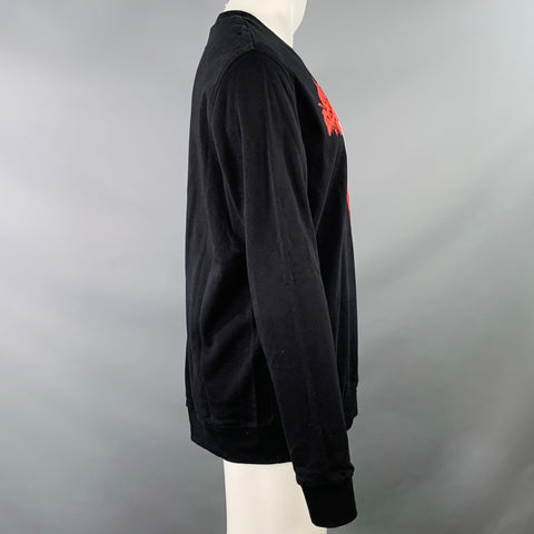 GIVENCHY Size M Black Red Logo Cotton Cuban Fit Crew Neck Sweatshirt