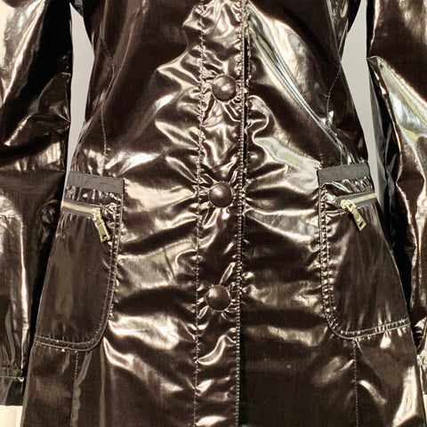 EMPORIO ARMANI Size 12 Black Polyester Cotton Epaulets Zip Pockets Hidden Snaps Coat