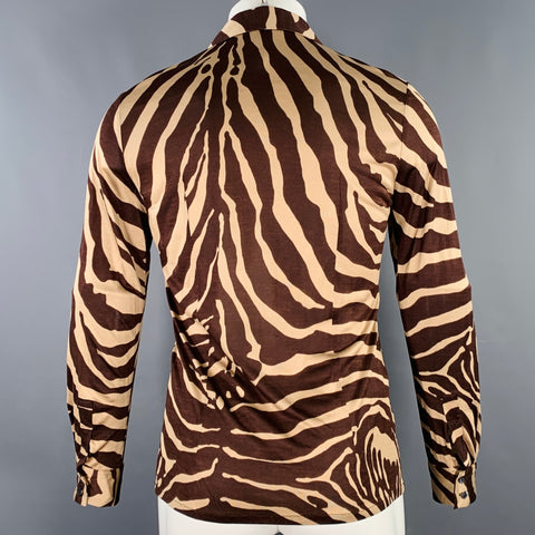DOLCE & GABBANA Size 36 Tan Brown Animal Print Silk Long Sleeve Shirt