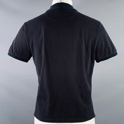 VALENTINO Size M Love Black Studded Heart Cotton Pique Buttoned Polo