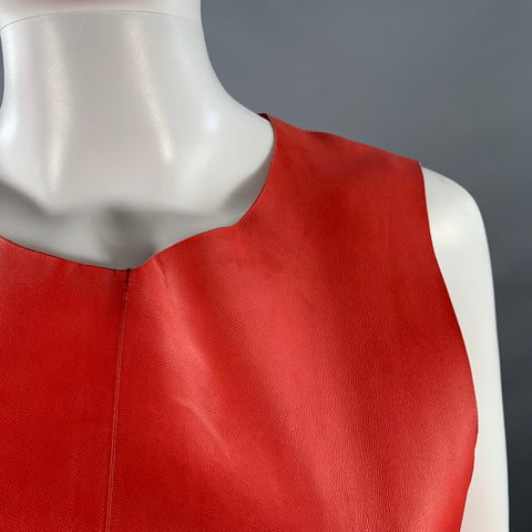 BALENCIAGA Size 8 Red Coral Lambskin Leather Sleeveless Shift Dress
