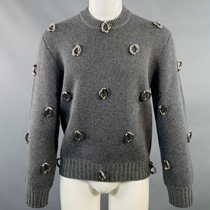 BURBERRY Size XS Grey Embellishment Cashmere Wool Crew Neck Sweater