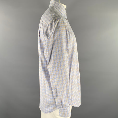 BRIONI Size M Blue Tan Plaid Cotton Long Sleeve Shirt