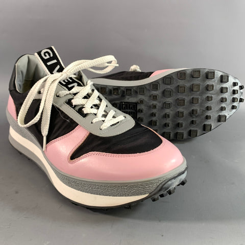 GIVENCHY Size 10 Pink Black Mixed Fabrics Low Top Lace Up Shoes
