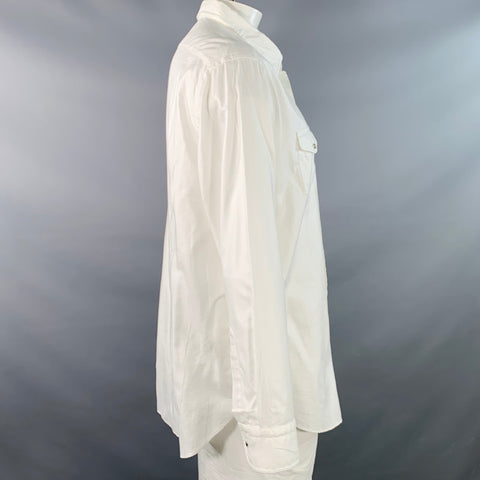 BRIONI Size XL White Cotton Two Pockets Snaps Long Sleeve Shirt