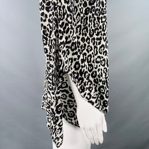 MICHAEL KORS COLLECTION Size 6 Black White Silk Animal Print Butterfly Sleeve Long Sleeve Blouse