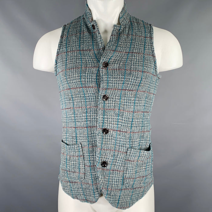 KAPITAL Size S Grey Blue Plaid Cotton Blend Button Up Vest