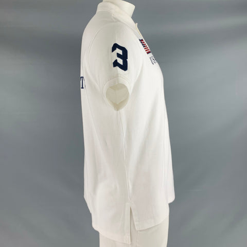 POLO by RALPH LAUREN Size L White Olympics Patch Cotton Half Placket Polo