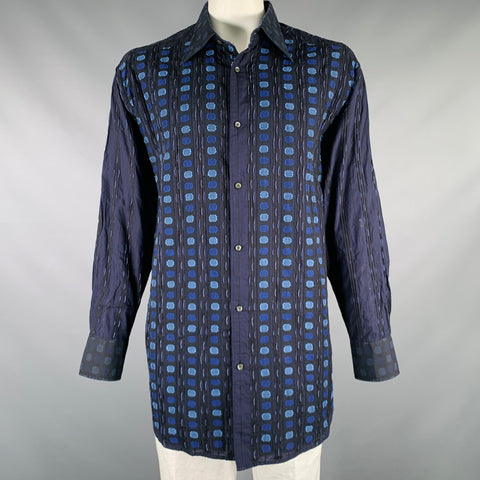 ROBERT GRAHAM Size XXL Black Blue Dots Cotton Long Sleeve Shirt