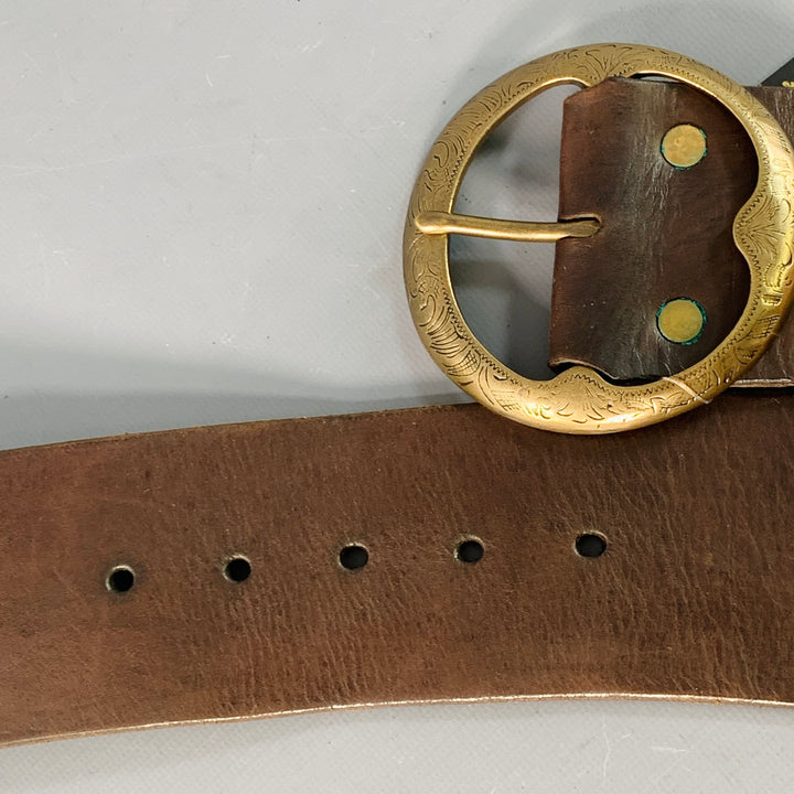 RALPH LAUREN Size M Brown Brass Leather Wide Belt