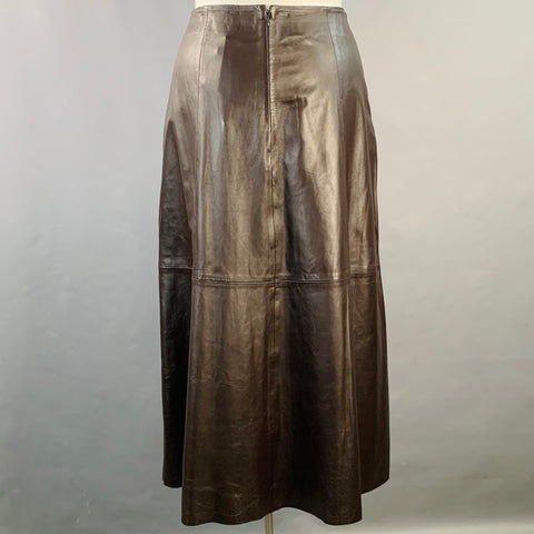 IRIS & INK Size 16 Brown Lambskin Leather A-Line Midi Skirt