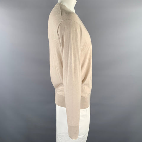 THE MONACO CASHMERE Size XL Beige Knitted Cashmere Silk Blend V-Neck Pullover