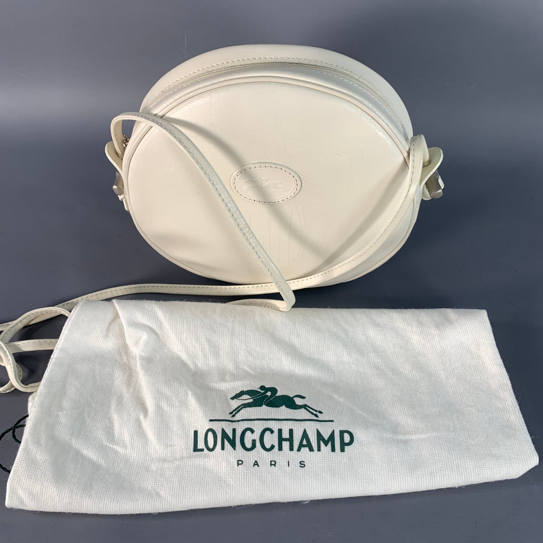 LONGCHAMP Vintage White Faux Leather Round Crossbody Handbag