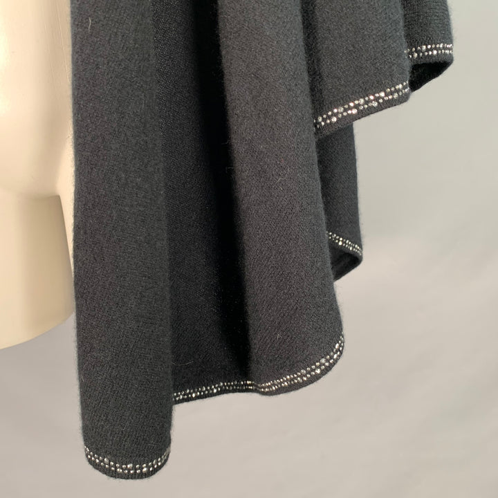 SOFIA CASHMERE Black Silver Knit Cashmere Rhinestone Trim Scarf Shawl