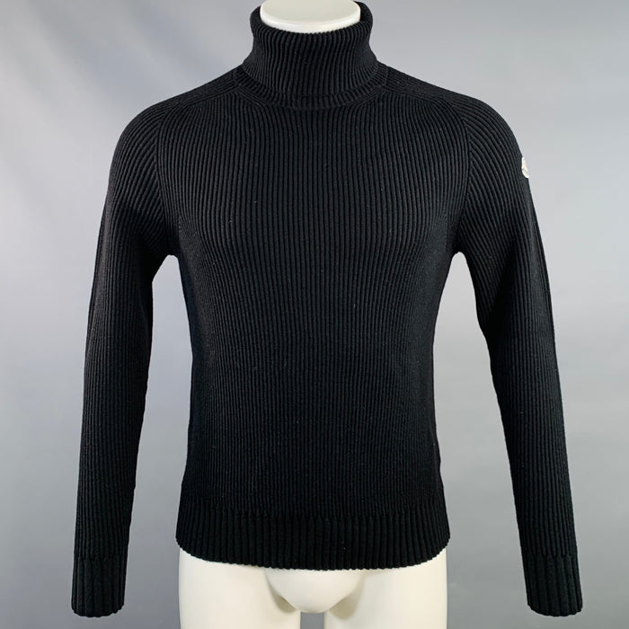 MONCLER Pull col roulé en maille côtelée de laine vierge noir taille M