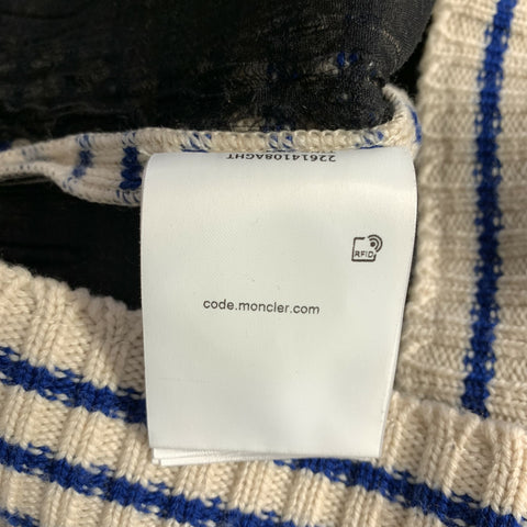 MONCLER Size L Cream Multi Color Knit Wool Mock Neck Sweater