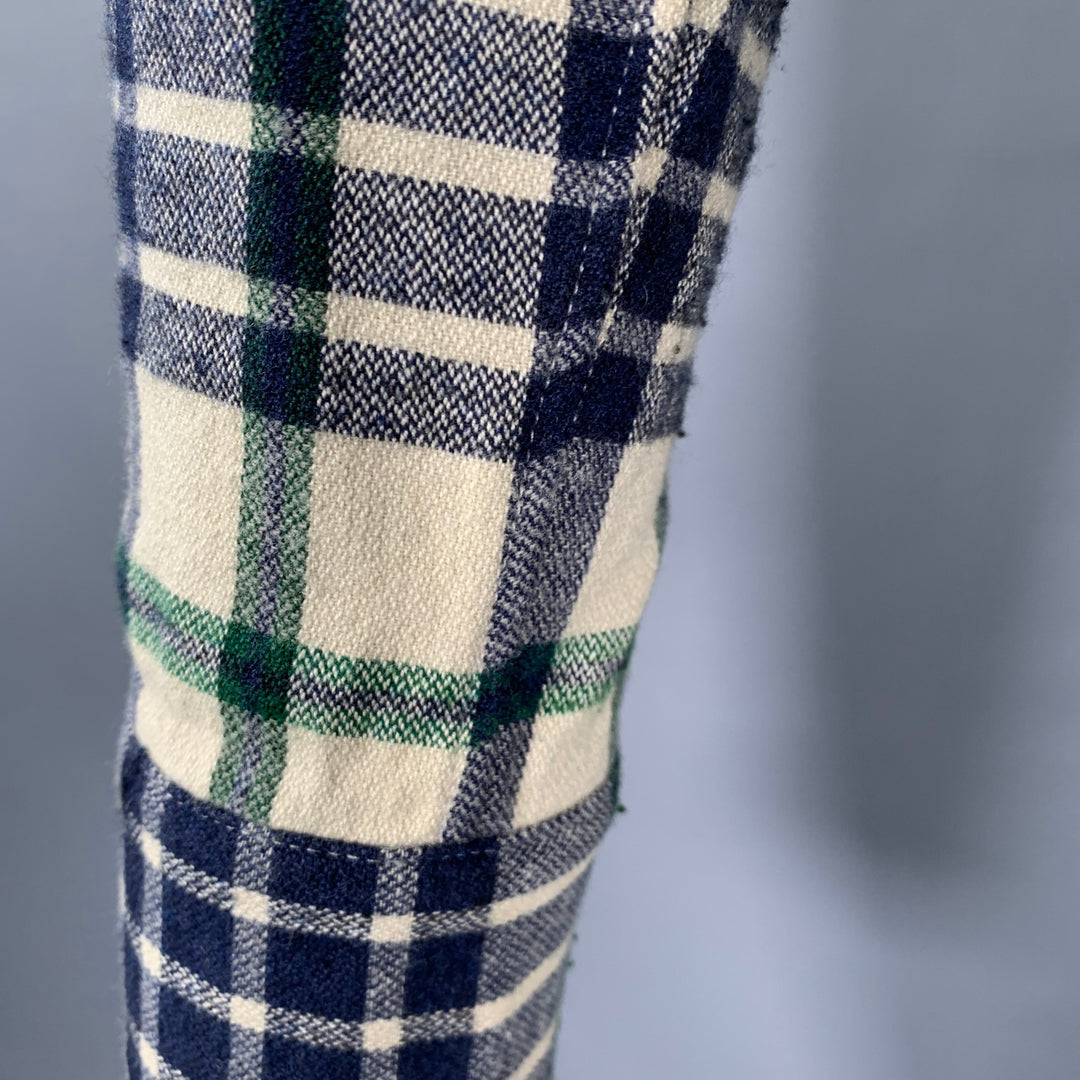 A.P.C. Size M Cream Navy Plaid Cotton Blend One Pocket Long Sleeve Shirt