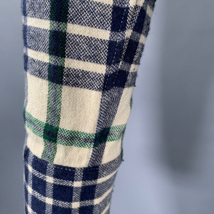 A.P.C. Size M Cream Navy Plaid Cotton Blend One Pocket Long Sleeve Shirt