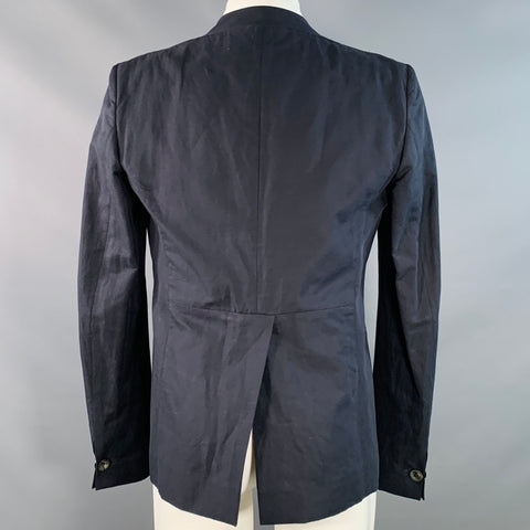 ALEXANDRE PLOKHOV Size 40 Black Cotton Linen Collarless Single Button Jacket
