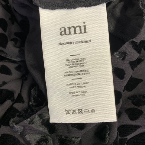 AMI by ALEXANDRE MATTIUSSI Size M Black Burnout Hearts Viscose Silk Long Sleeve Shirt