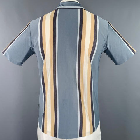 HUGO BOSS Size L Grey Beige Stripe Mercerized Cotton Short Sleeve Shirt