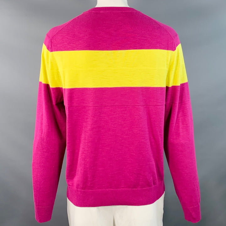 MR TURK Size XL Purple Yellow Stripe Cotton Crew Neck Pullover