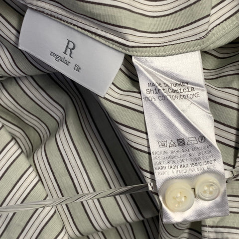 ERMENEGILDO ZEGNA Size XL Green Brown White Stripe Cotton Long Sleeve Shirt