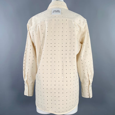 FRAME Taille XS Beige Argent Coton Veste Chemise Blazer cloutée