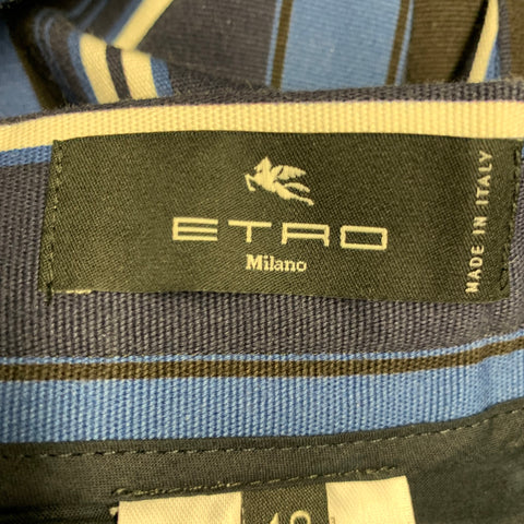 ETRO Size 32 Blue Black White Stripe Cotton Blend Flat Front Casual Pants