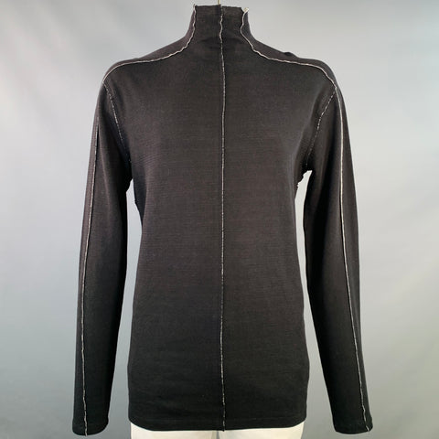 THOM KROM Size XL Black White Cotton Blend Raw Edge Reverse Seam Turtleneck Pullover