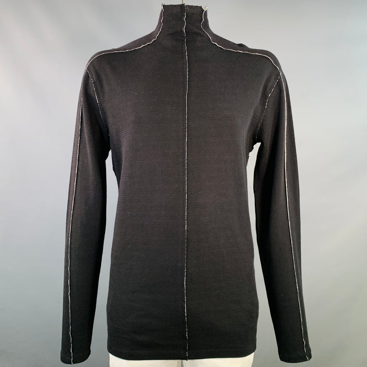 THOM KROM Size XL Black White Cotton Blend Raw Edge Reverse Seam Turtleneck Pullover