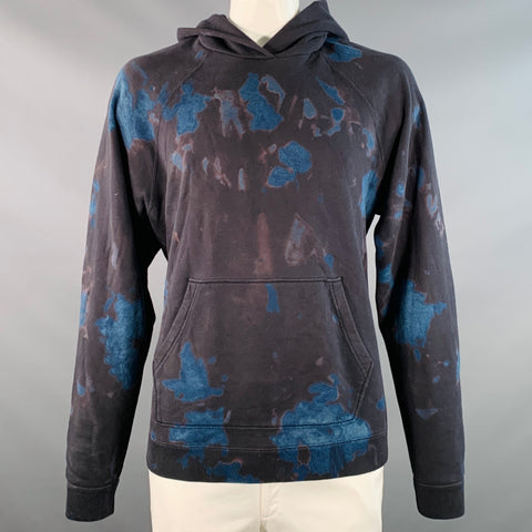 JOHN ELLIOTT Size XL Black Blue Tie Dye Cotton Hooded Sweatshirt